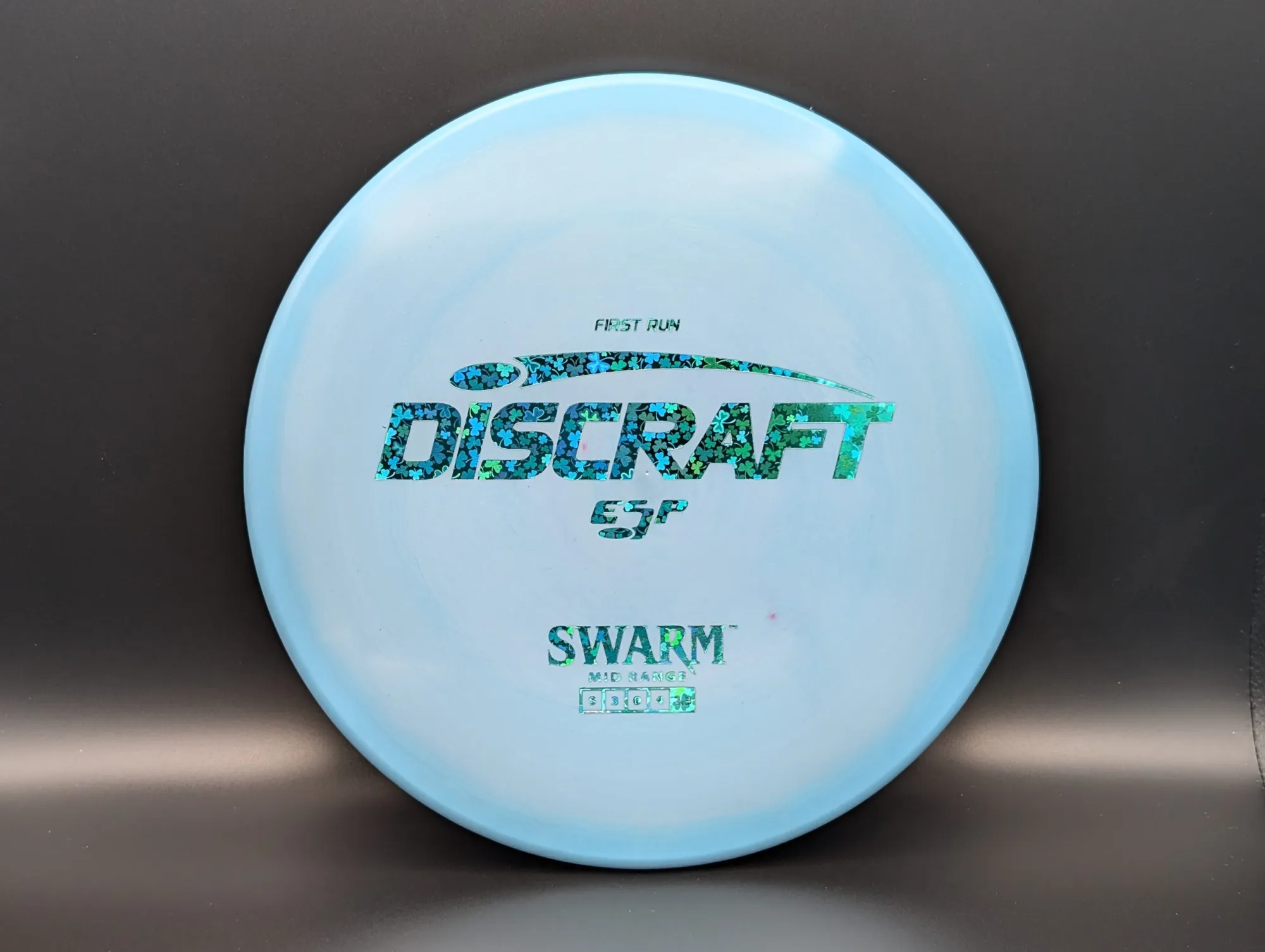 Photo of this disc, ESP, 173-174 g, Pale Blue/Clovers