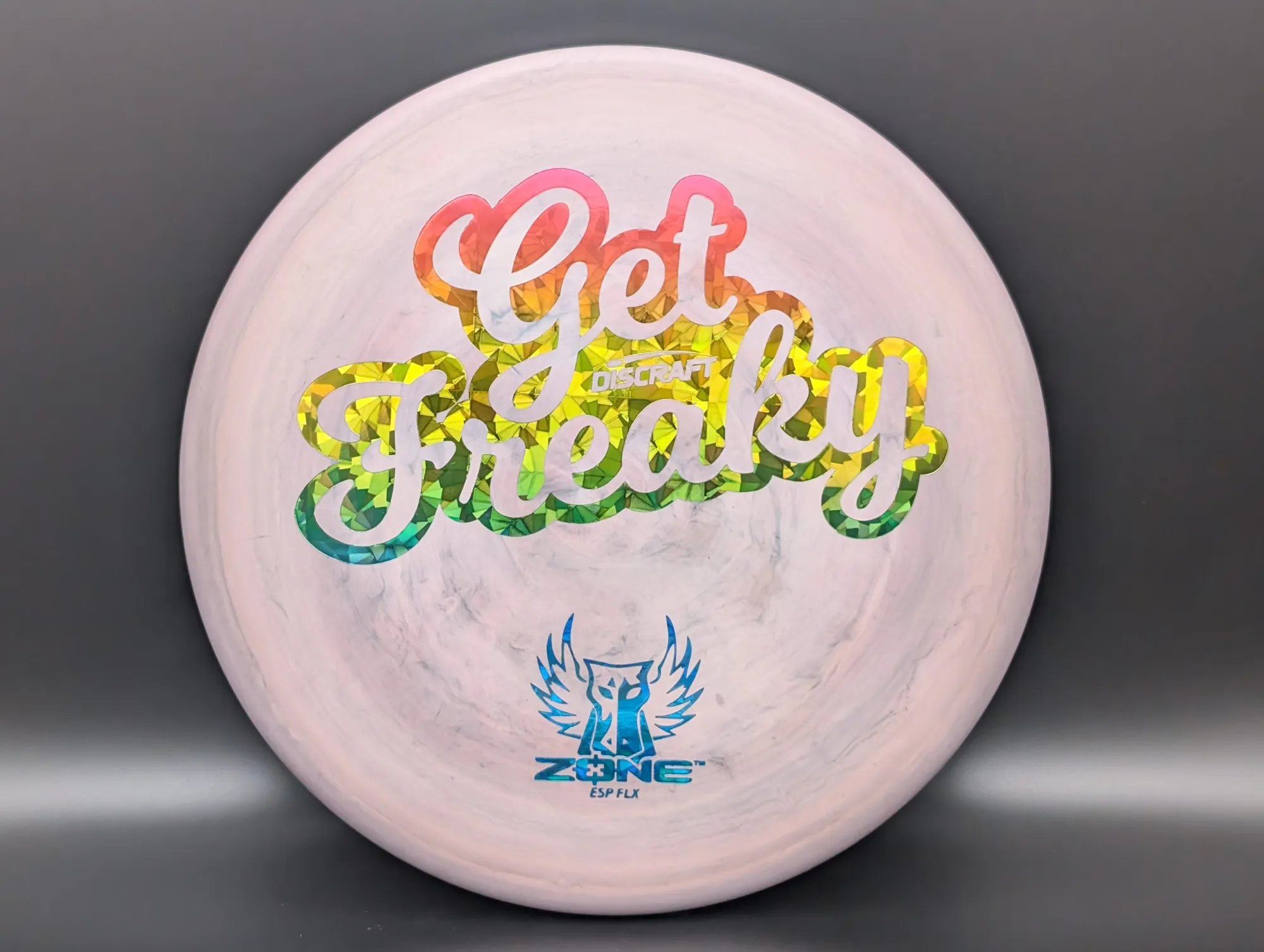 Photo of this disc, ESP FLX, 173-174 g, Pale Pink-Orange/Shatter Rainbow, D9592