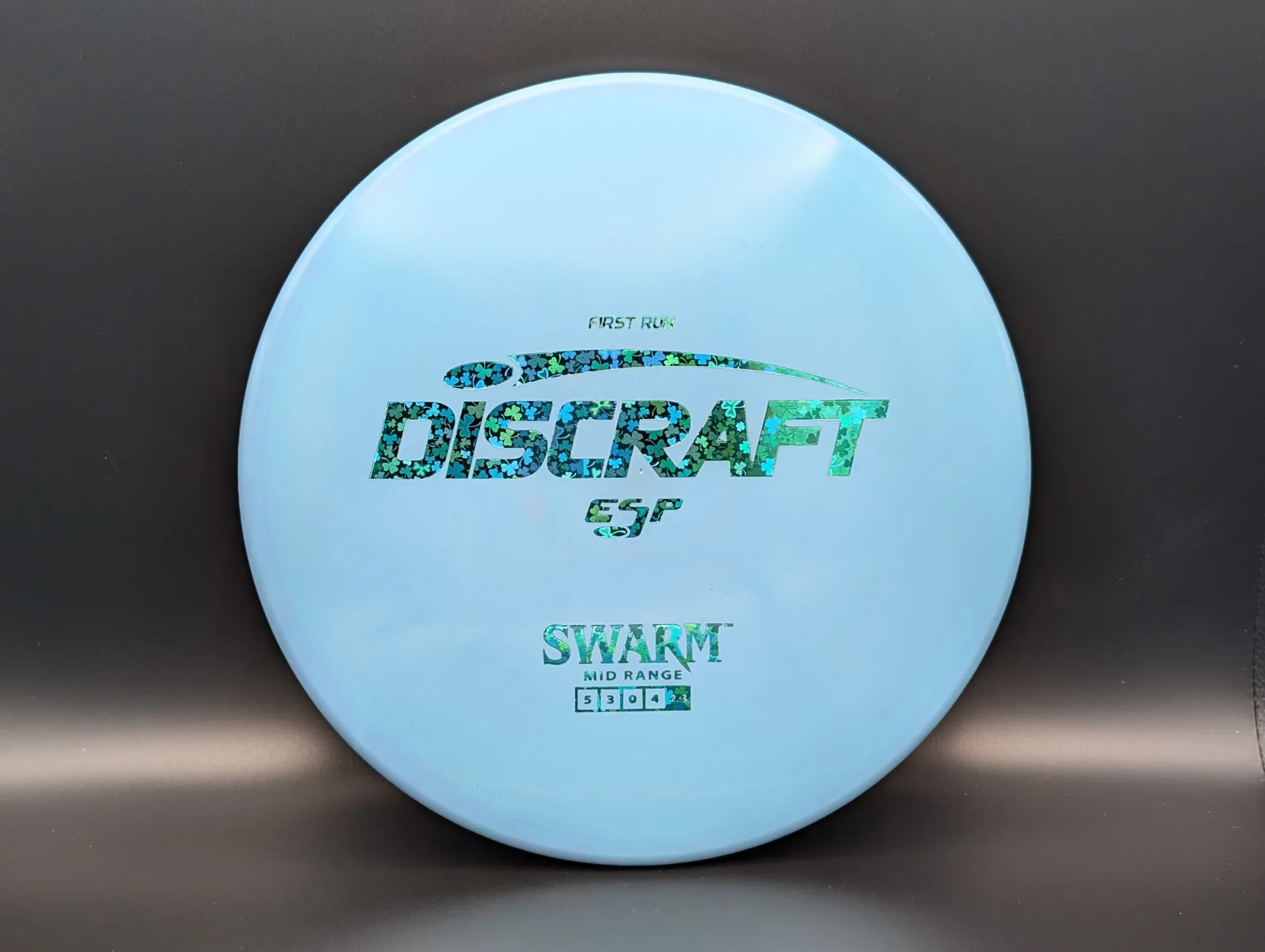 Photo of this disc, ESP, 173-174 g, Light Blue/Clovers